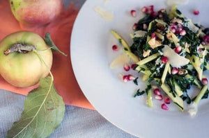Massaged Kale Salad with Matchstick Apples, Pomegranate, & Toasted Hazelnuts
