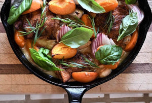 Chicken & Apricots in a Cast Iron Skillet