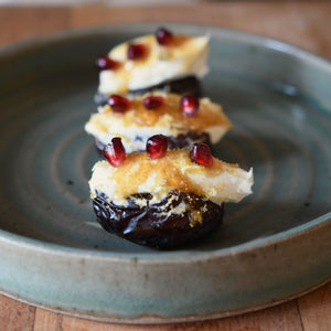 Stuffed Medjool Date with Mascarpone Cheese, Pistachios and Pomegranates