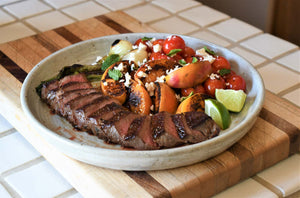 New York Steak with Charred Peaches Summer Salad