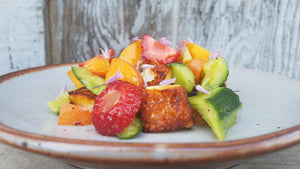 Early Spring Frog Hollow Salad with Apricots, Strawberries & Haloumi Cheese