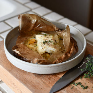 Cod in Parchment with Kumquats and Meyer Lemon Olive Oil