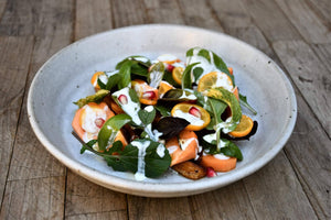 Fall Salad of Roasted Honeynut Squash, Fuyu Persimmons, and Kumquats
