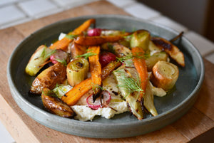 Roasted Vegetables with Bellwether Whole Milk Ricotta with Meyer Lemon Olive Oil