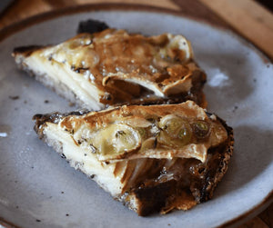 Open Faced Toast with Warren Pears, Brie Cheese and Hot Honey
