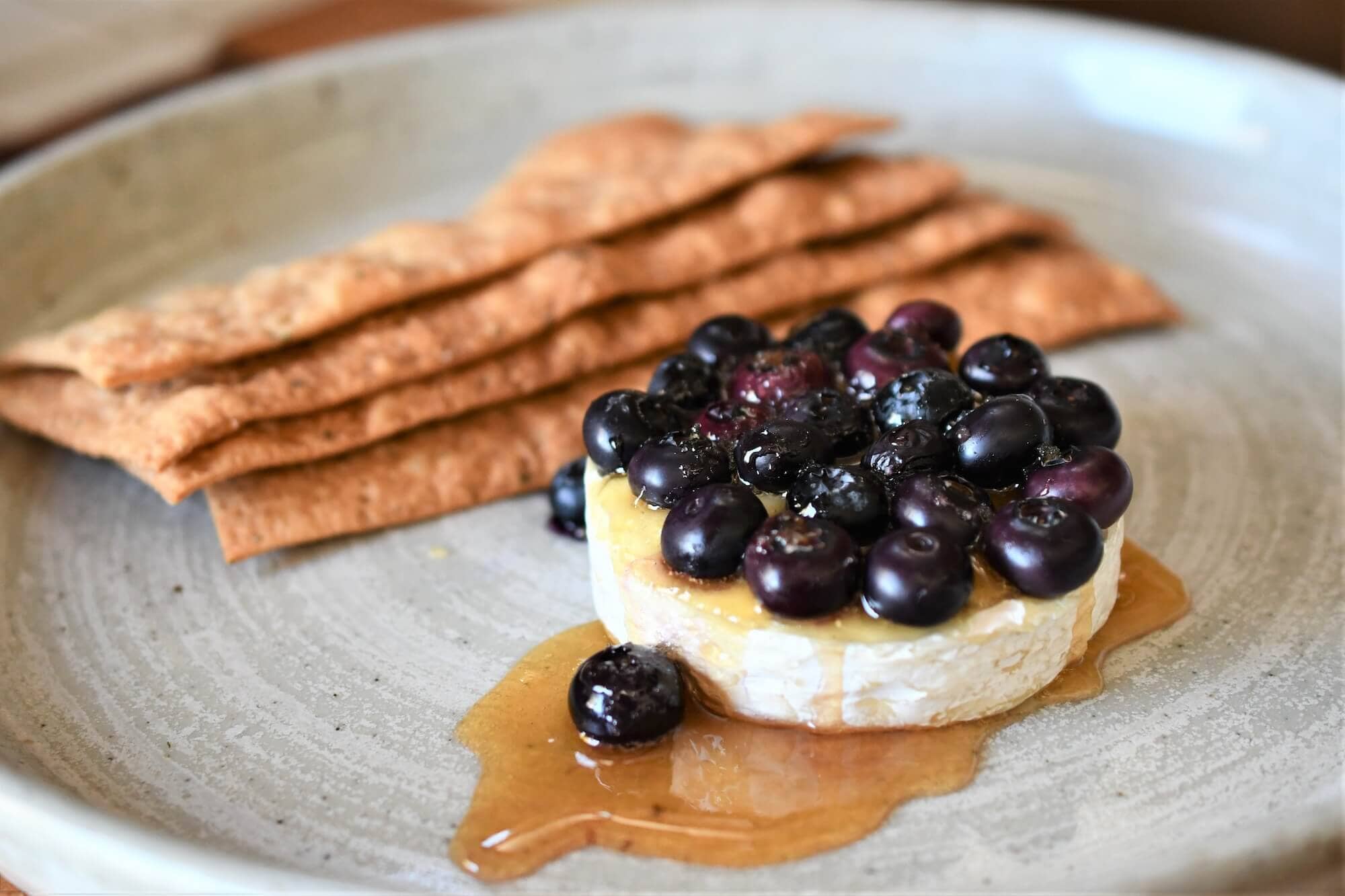 Baked Brie Cheese with Blueberries and Honey Frog Hollow Farm