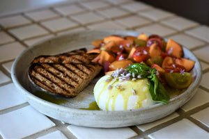 Burrata with Peach and Tomato Salad