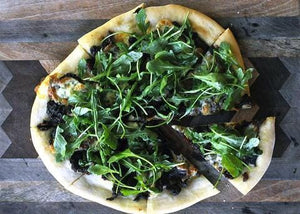 Flatbread Pizza with Dried Apricot Sauce, Carmody Cheese and Arugula