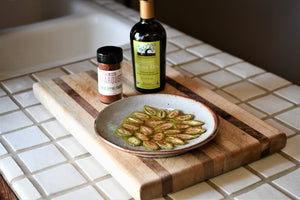Shaved Green Almonds with Olive Oil and Stardust Chile Dipping Powder