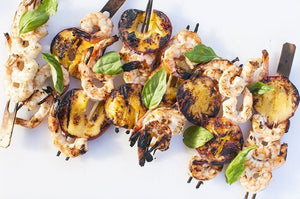 Grilled Peach and Shrimp Skewers with Polenta