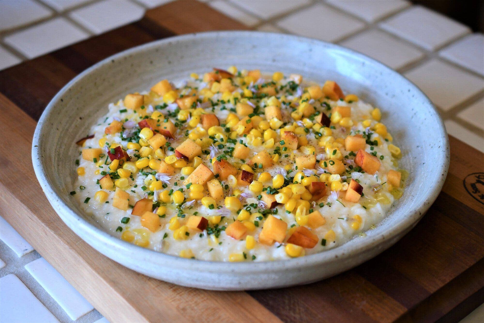 Risotto with Yellow Corn and Peach Frog Hollow Farm