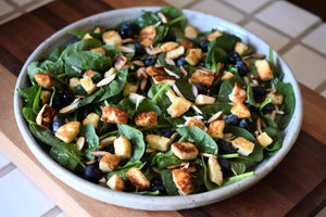 Spinach Salad with Cheese, Blueberries and Shaved Almonds